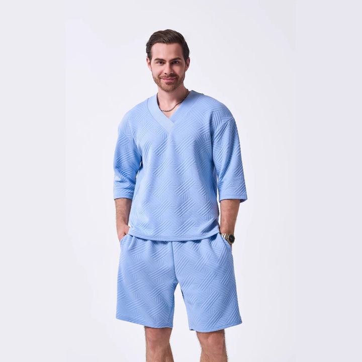 Herrer casual V-hals fritidstrøje og shorts sæt Stilla