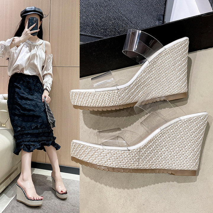Dame Wedge-sandaler med transparente remme og slidstærk jutesål Stilla