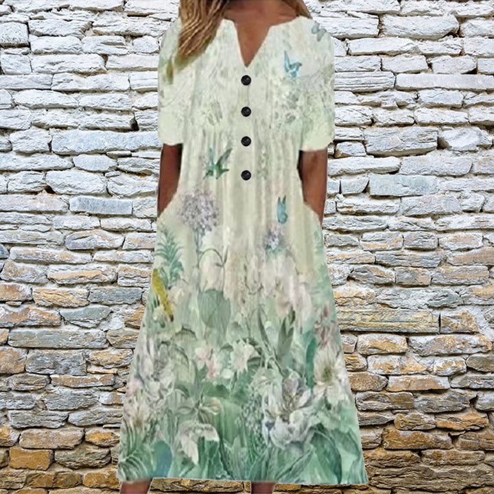 Dame sommerkjole i boho-stil med blomsterprint Stilla