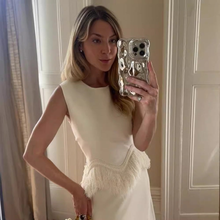 Dame designkjole med detaljerede frynse detaljer Stilla