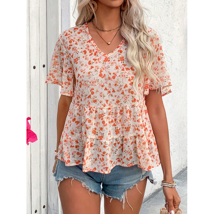 Damebluse med flæse-snit og blomsterprint Skovae