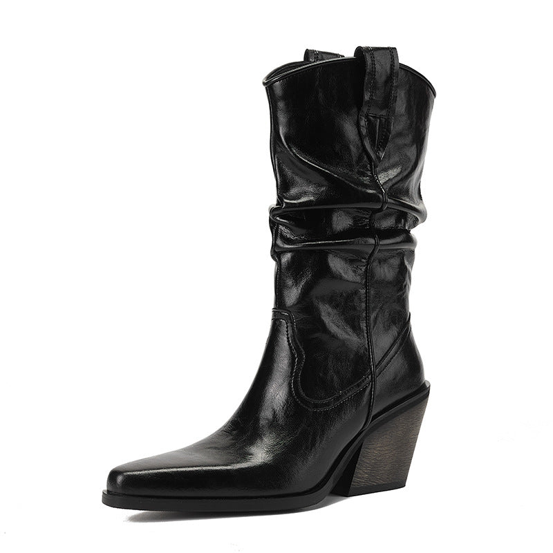 Femme Slouchy Western-inspirerede Støvler med Blokhæl Stilla
