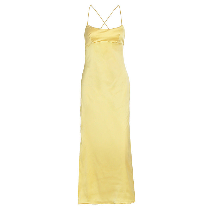 Dame elegant satin natkjole med smalle spaghetti stropper og flydende snit Skovae