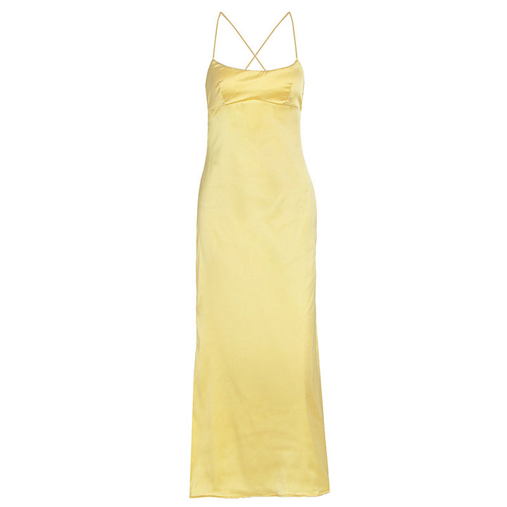 Dame elegant satin natkjole med smalle spaghetti stropper og flydende snit Skovae