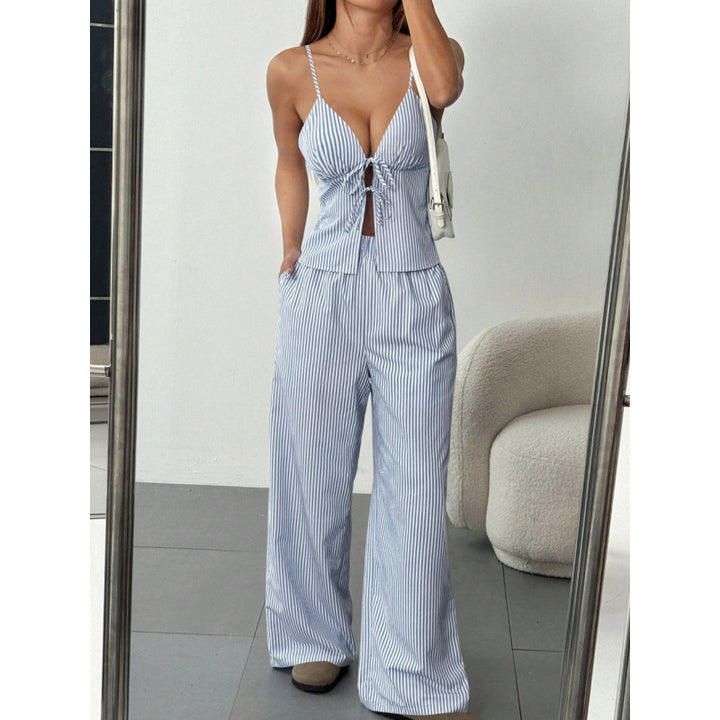 Dame Fritid To-delt Stribet Jumpsuit Sæt med Bindebånd foran Stilla