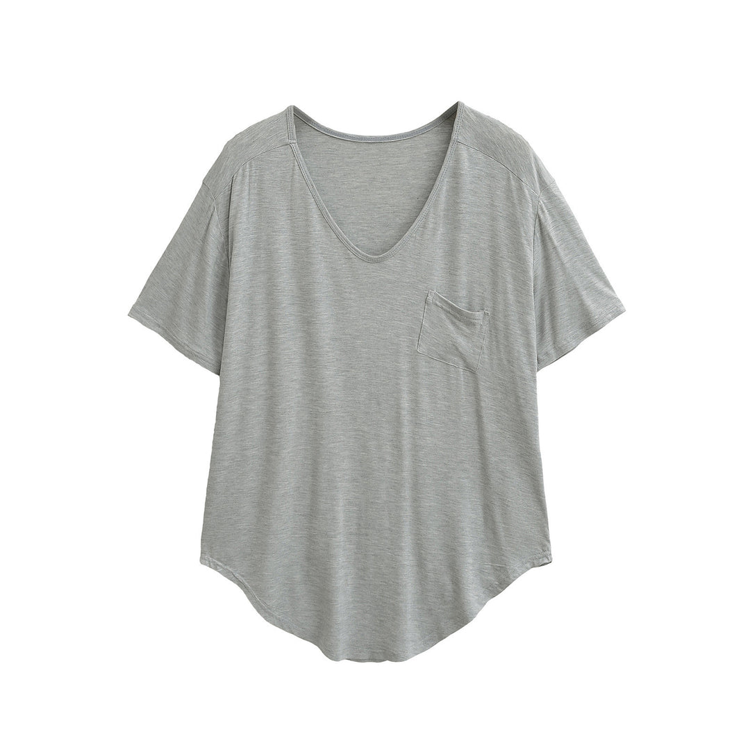 Femme Relaxed Fit V-Udsnit T-Shirt med Lomme-Detajle Stilla