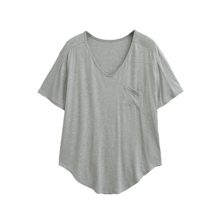 Femme Relaxed Fit V-Udsnit T-Shirt med Lomme-Detajle Stilla