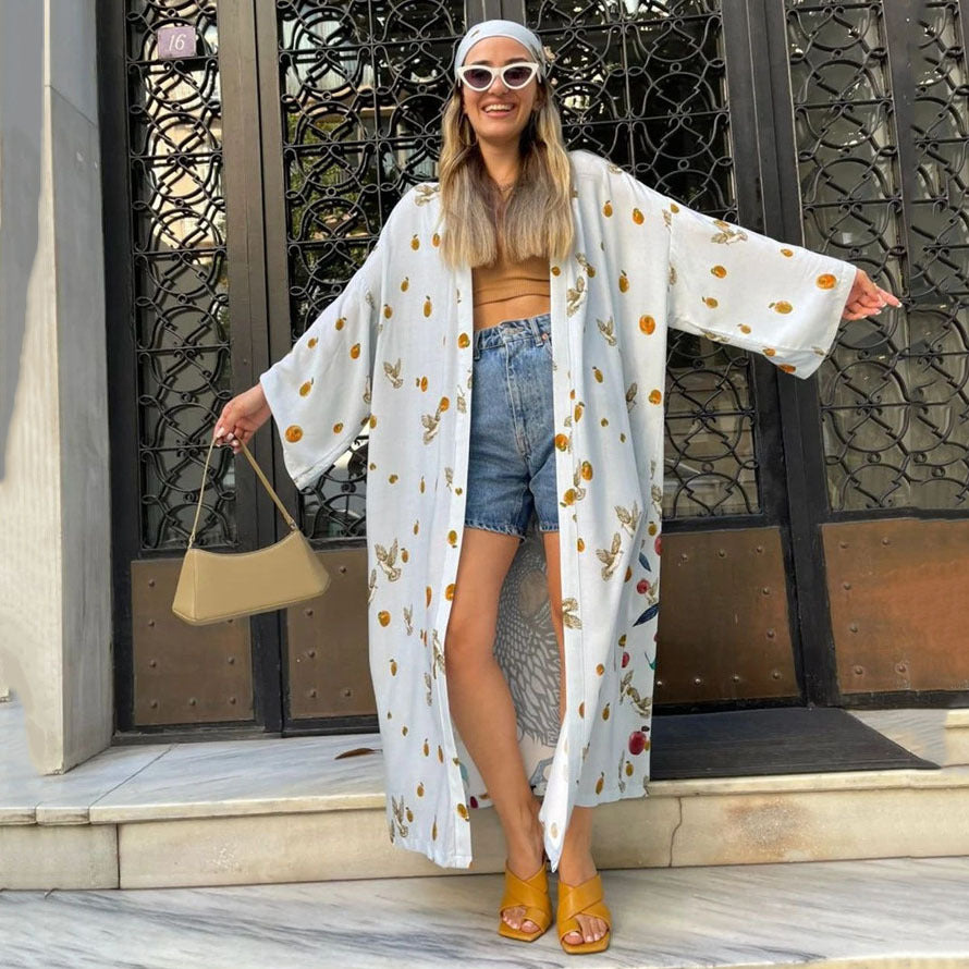 Damer luftig Kimono-frakke med blomsterdesign Stilla