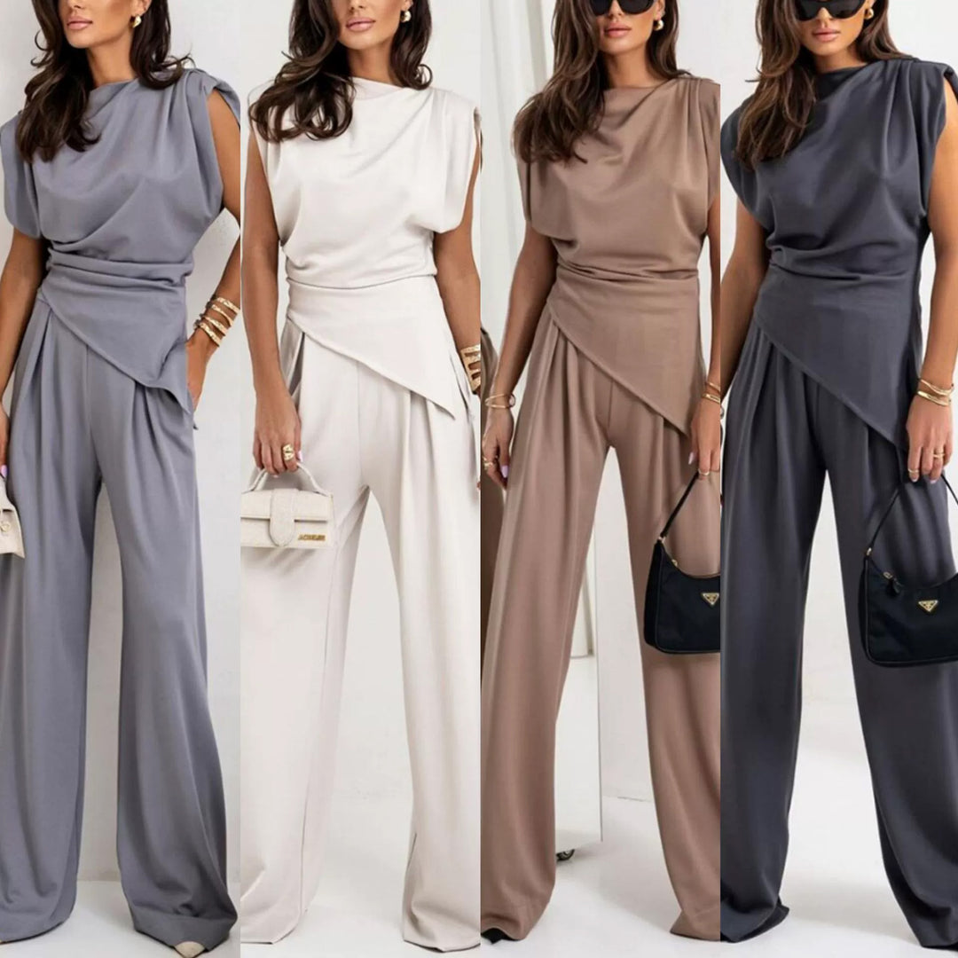 Dame elegant jumpsuit med asymmetrisk snit og bred ben Stilla