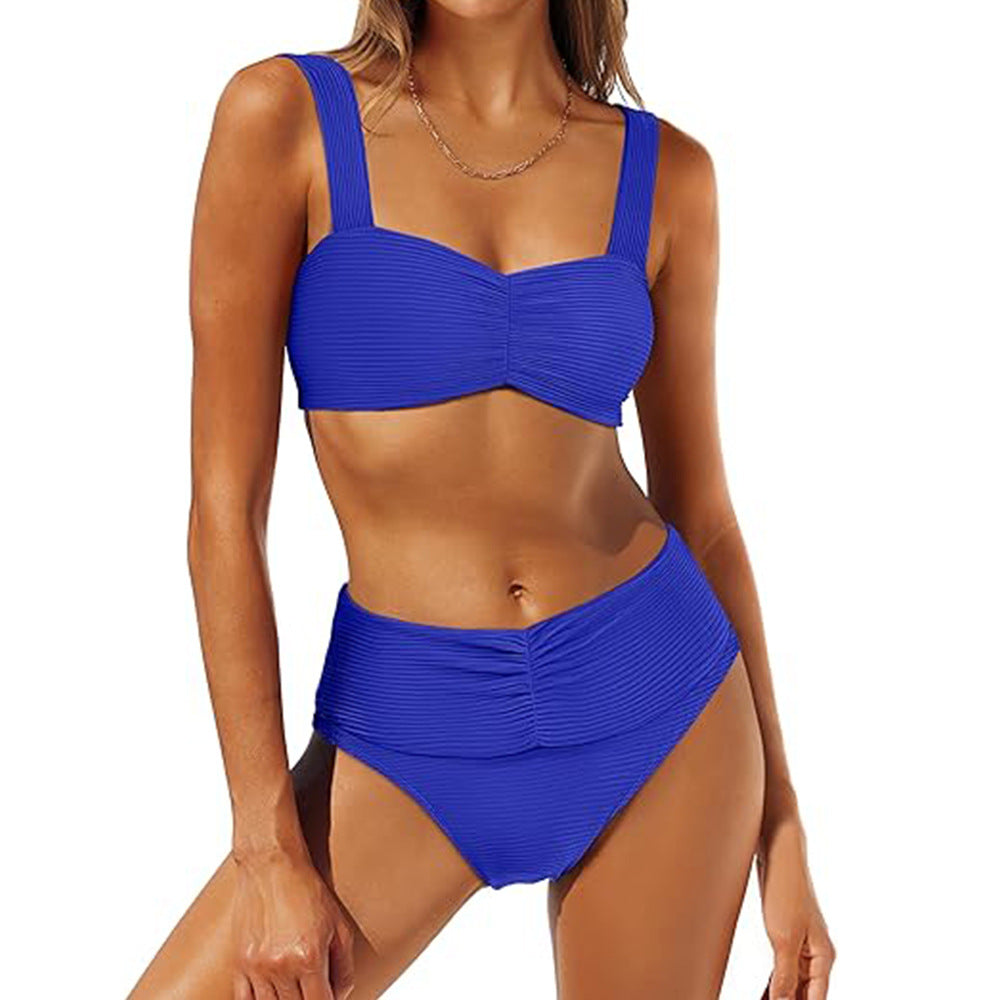 Dame Bikini-sæt med ribbet design og høj talje Stilla