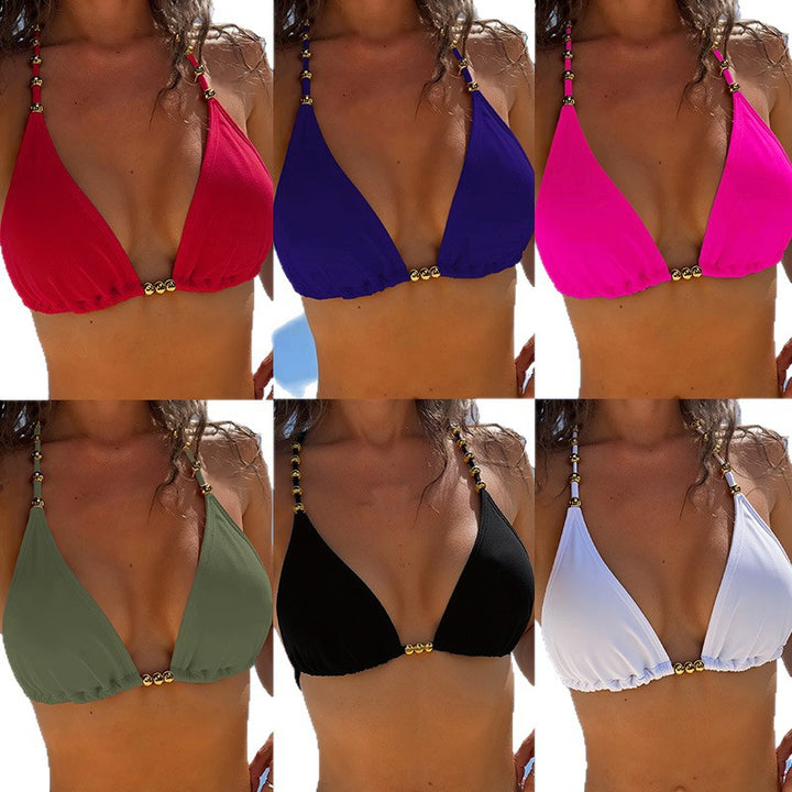 Dame triangle bikini med gyldne accenter og justerbare stropper Skovae