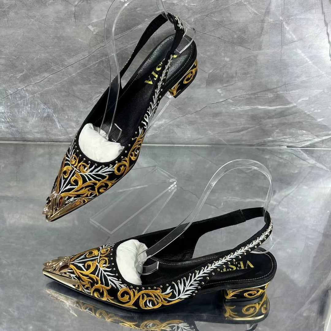 Femme Ornate Spids-Tå Slingback Ballerinas Stilla