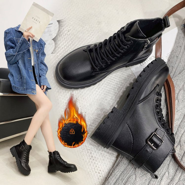 Dame Chunky Snørestøvler i højkvalitets kunstlæder med spændende spænde-detalje Stilla