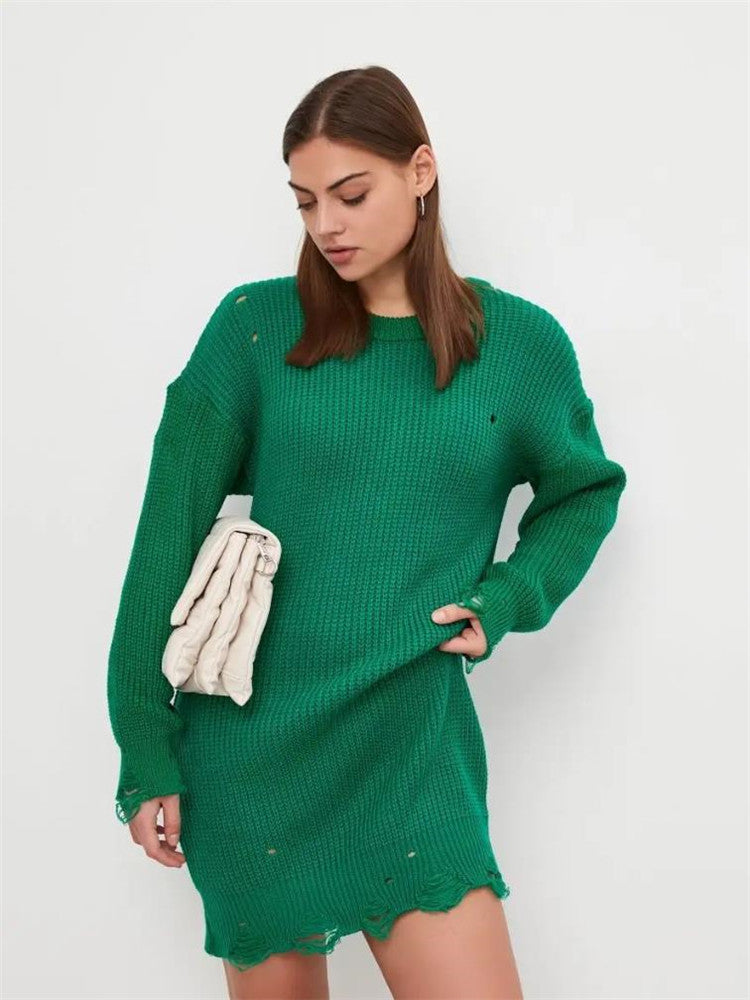 Dame Oversized Strikbluse med unikt hulmønster og ribstruktur Stilla