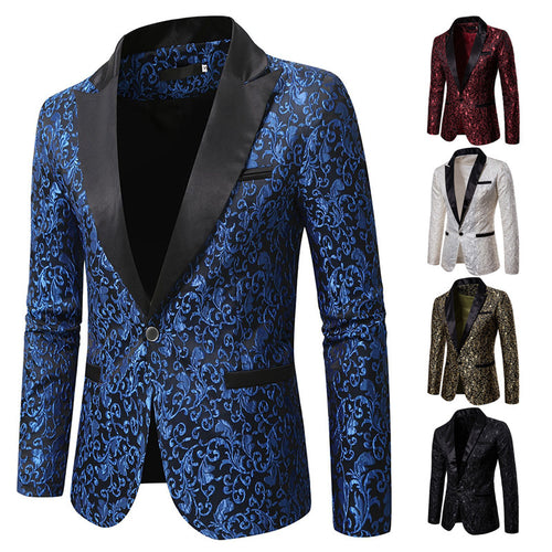 Herrer Elegant Blomstermønster Satin Blazer Stilla