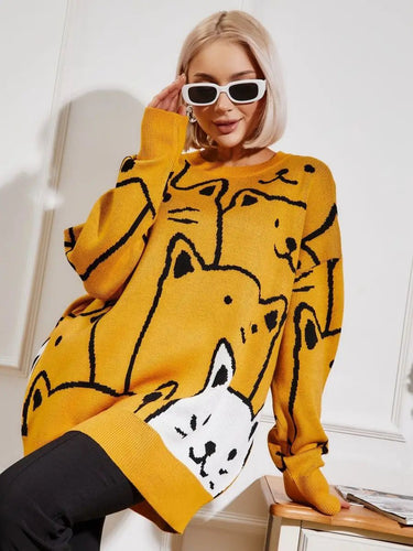 Dame stilfuld pullover med kattemotiv og afslappet snit Stilla