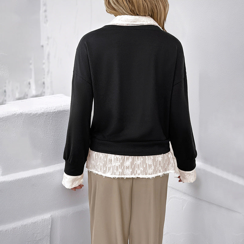 Kvinders Overlay Sweatshirt med Romantisk Blondeindsats Stilla