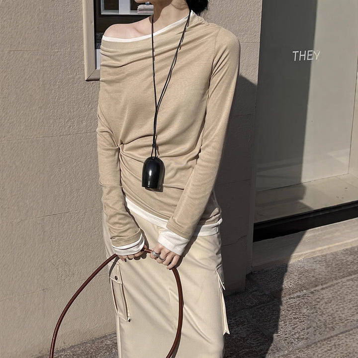 Damer Elegant asymmetrisk langærmet skjorte med højkvalitets detaljer Stilla