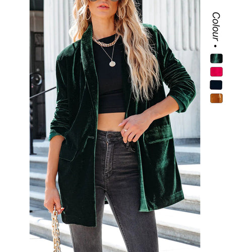 Kvindernes elegante velour cardigan med afslappet snit og praktiske lommer Skovae
