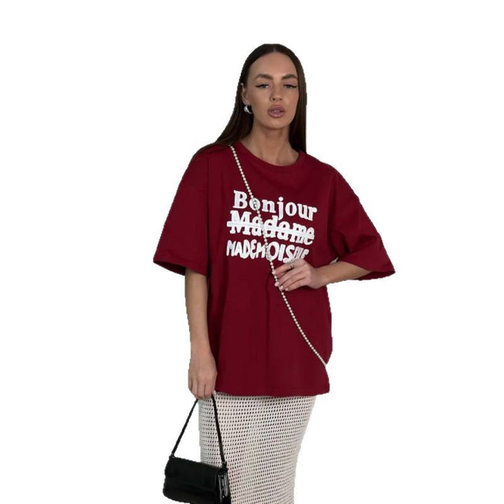 Dame T-shirt med moderne påskrift og afslappet snit Stilla