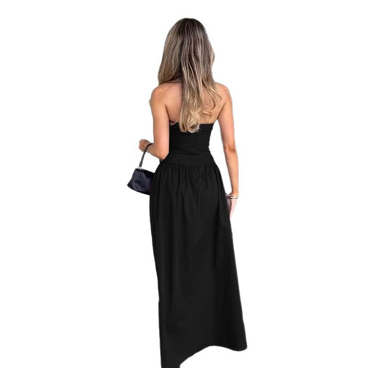 Dame elegant bandeau maxikjole med svingende nederdel og elastisk talje Skovae