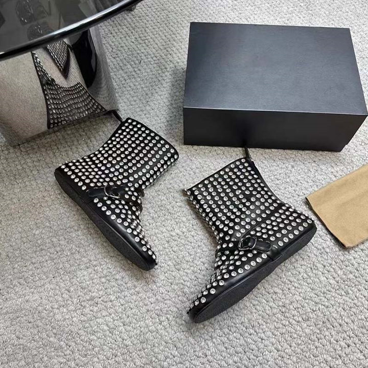 Femme Buckled Ankle Boots med krystaldekorationer Stilla