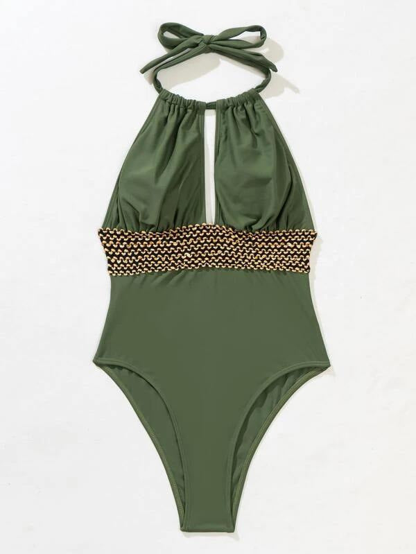 Dame Én-delt Badedragt med højkvalitets Guld-detalje og elegant Neckholder Stilla