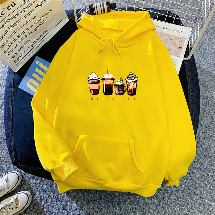 Dame hoodie med sødt drikkemotiv Skovae