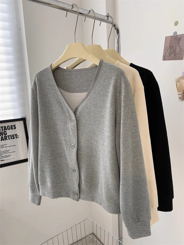 Femme Blød Strikknap-Op Cardigan Pullover Stilla