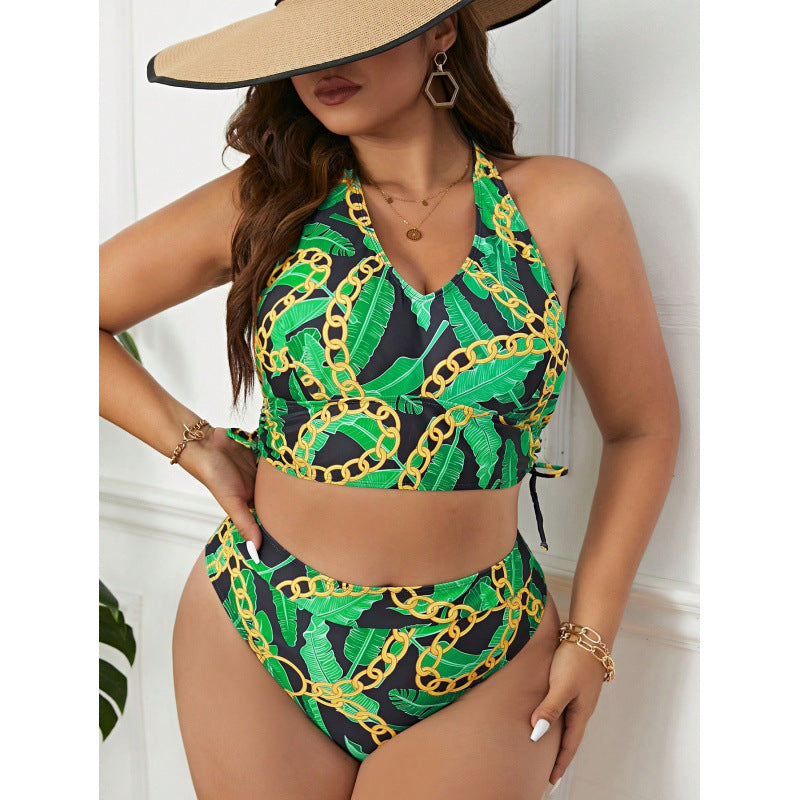 Dame triangel-bikini med moderigtigt kædedesign og sidelæggede draperinger