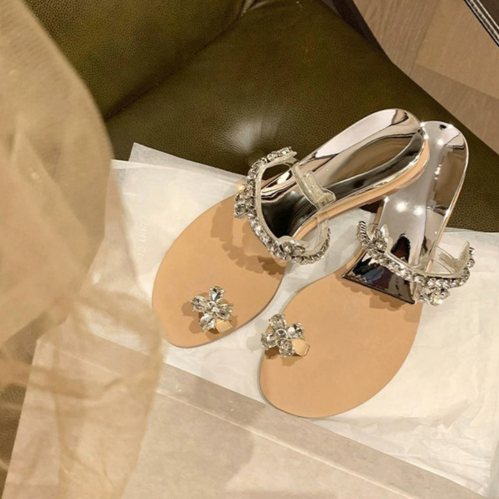 Dame elegante Slide Sandaler med dekorative strass accenter Stilla