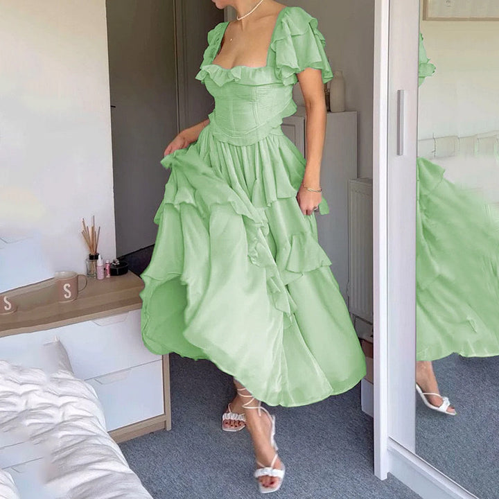 Dame Leger Rynket Detalje Maxi Kjole med Korset-Formet Top