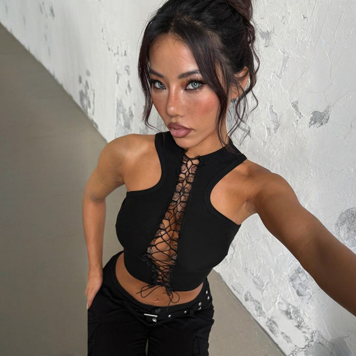Dame Crop-Top med dekorativ snøre-detalje Skovae