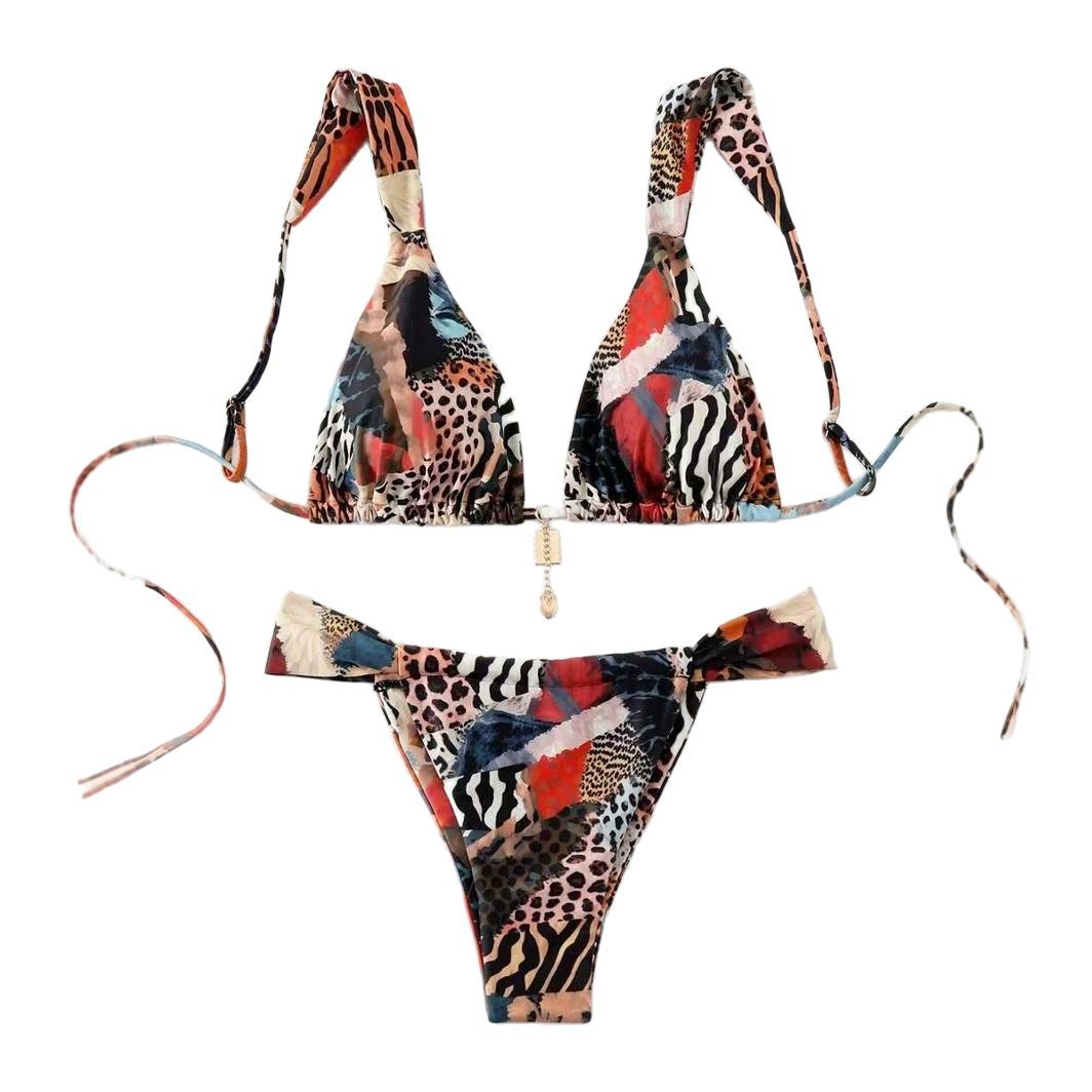 Dame Farverig mønstret Bikini med justerbare stropper og skinnende detalje Stilla