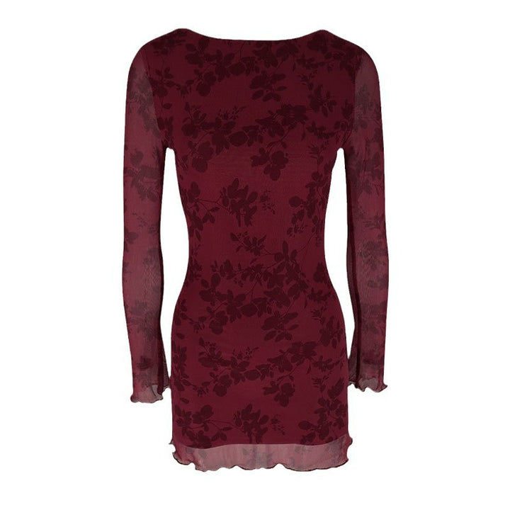 Dame Floral Minikjole med transparente ærmer Skovae
