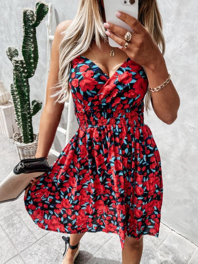 Dame Blomster Smocked A-Linje Kjole Stilla