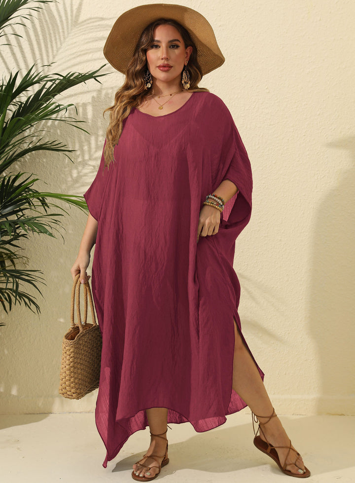 Dame sommerkjole i afslappet kaftan-stil med åben skulderparti Stilla
