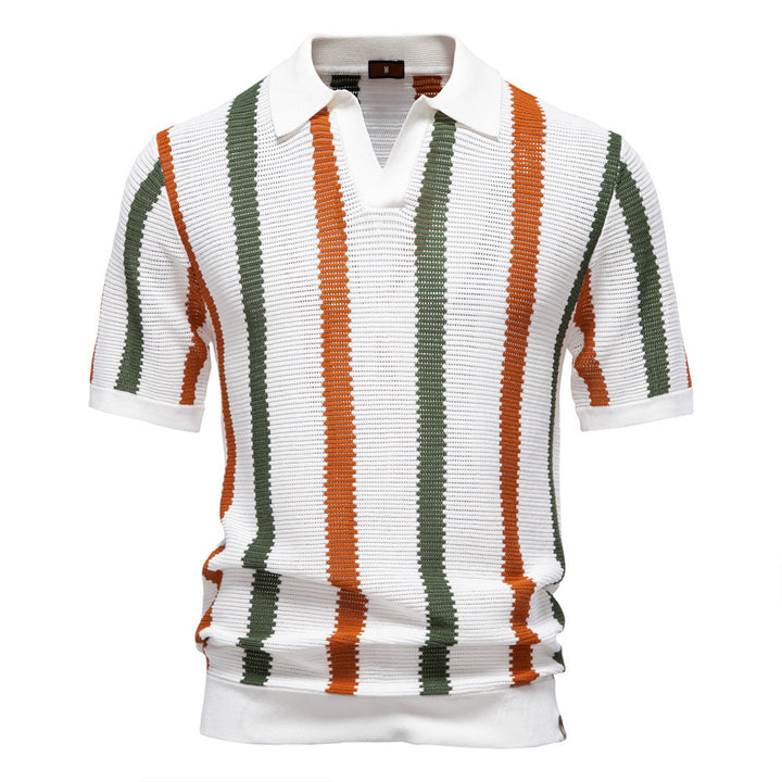 Herrer Polo-shirt med moderne V-udskæring og struktureret stribemønster Stilla