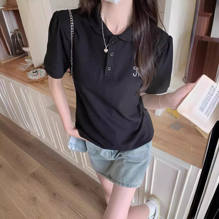 Dame Kortærmet Polo-Shirt med stilfulde Puffærmer Stilla