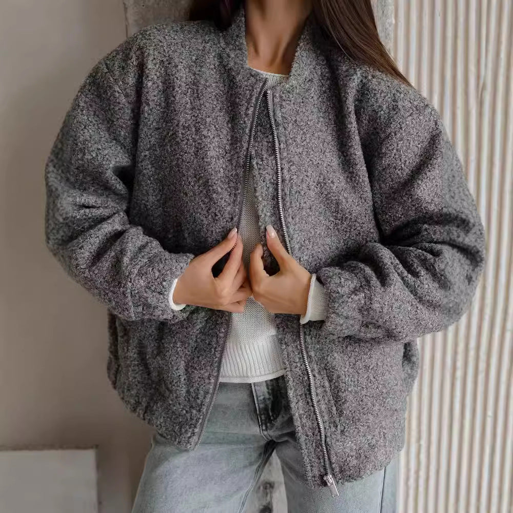 Dame overgangsjakke i varmt teddy-fleece med praktiske lommer og elastiske manchetter Stilla
