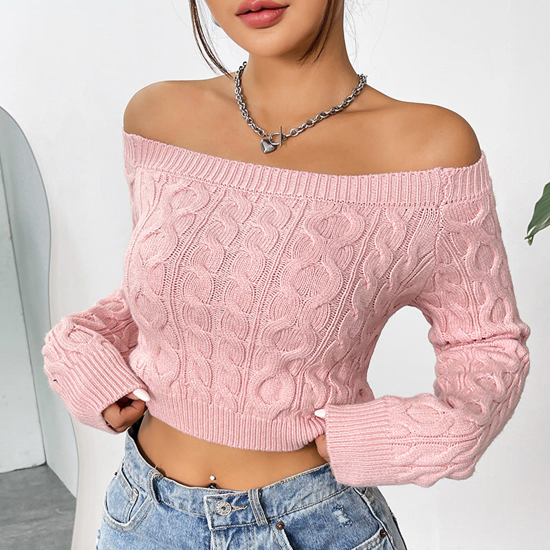 Dame Off-Shoulder Strikketrøje med Fletdesign Stilla