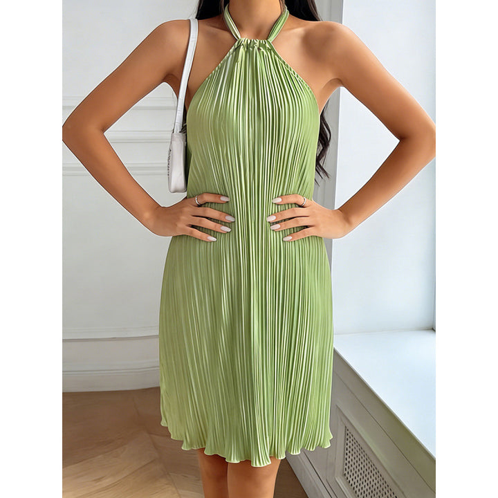 Damen Plissiertes Sommerkleid mit Neckholder und fließendem Schnitt Skovae