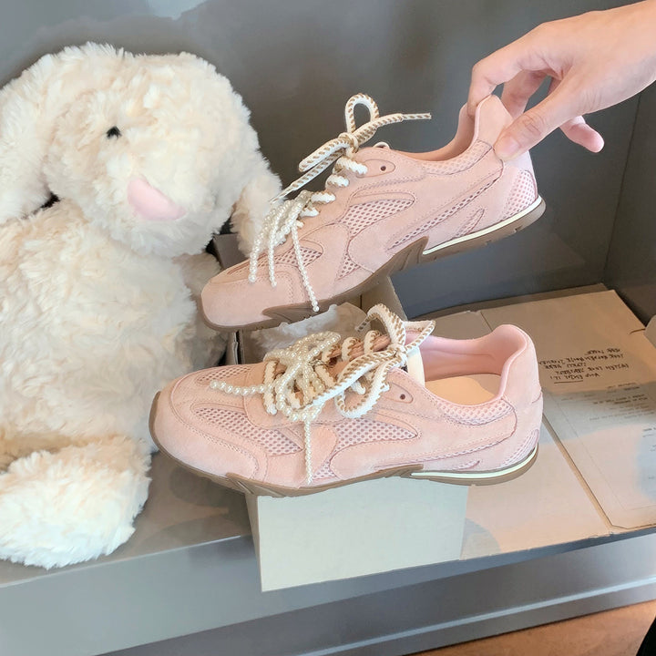 Dame Trendy Suesko Schnürsneakers med perleaccenter Stilla
