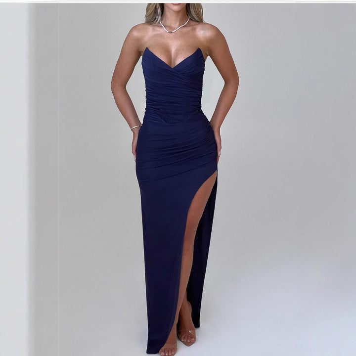 Kvinders elegante maxi kjole med slim fit og sexet slidse design