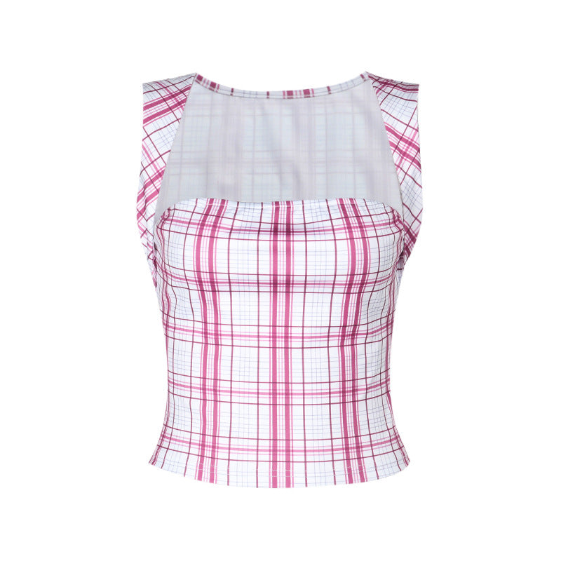 Dame Tjekket Crop Top Stilla