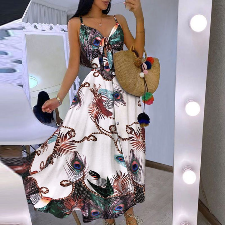 Dame Elegant A-linje Maxi Kjole med Snøre Detalje Stilla