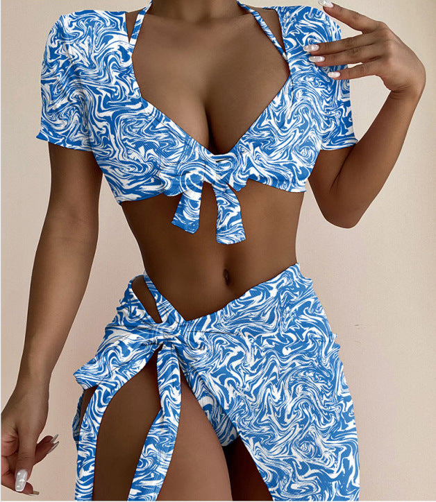 Femme Chic Slips-Front Crop Top og højt liv nederdel sæt Stilla