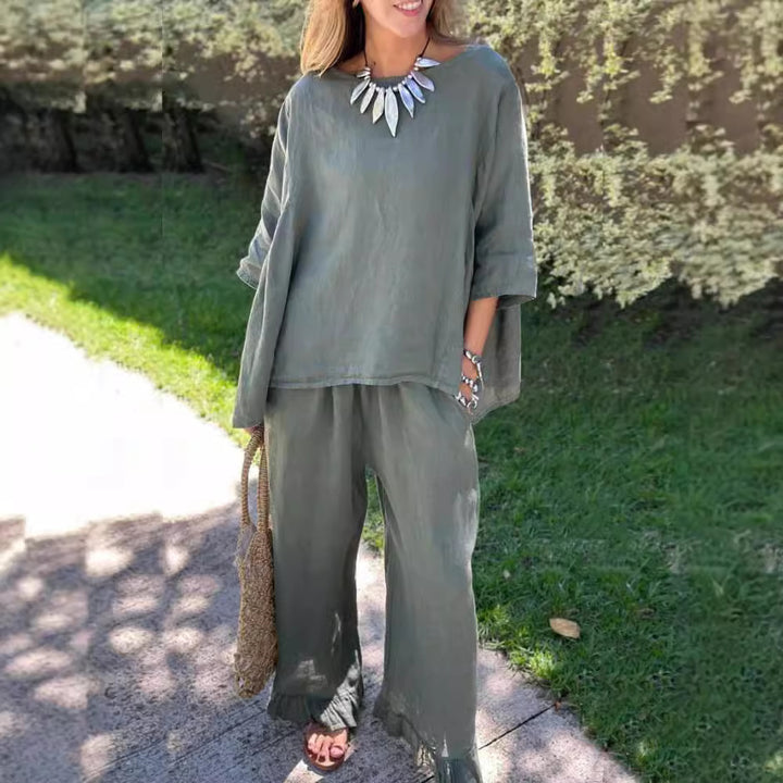 Dame Moderisk Linned Loungewear Sæt med Oversize Overdel Stilla