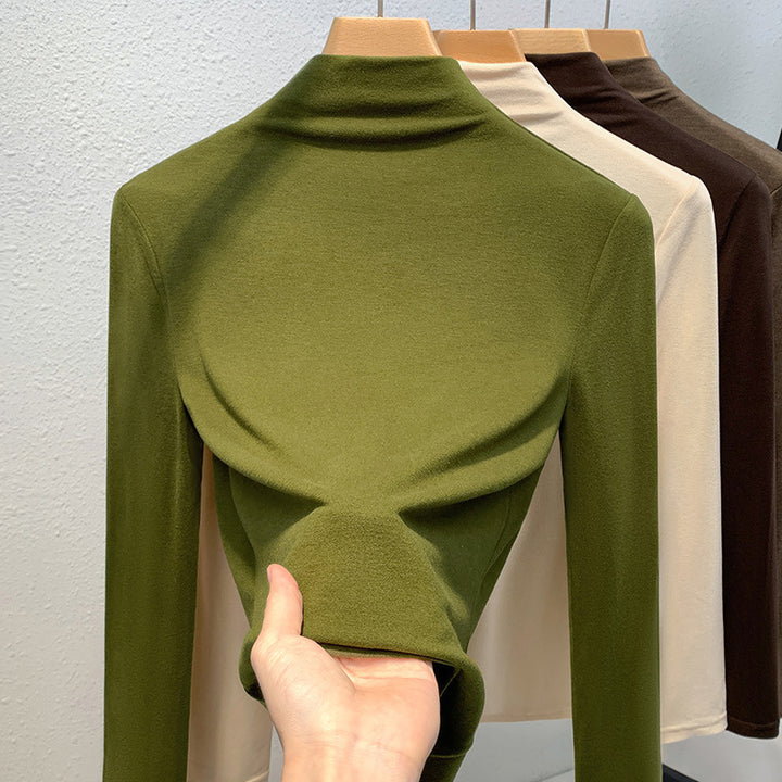 Dame elegant Langærmet skjorte med høj hals og glat materiale Stilla