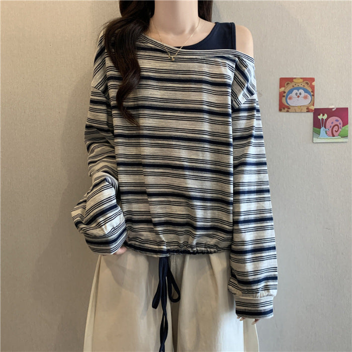 Kvinders afslappede skjorte med lange ærmer og off-shoulder design Stilla